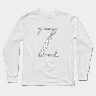 Henna Alphabet Z / Henna Letter Z - Black Henna Line Art Long Sleeve T-Shirt